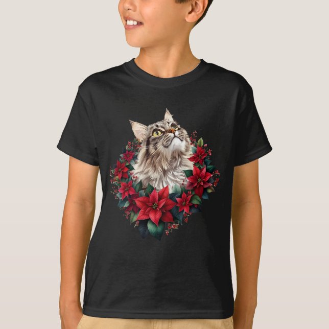 Camiseta Feliz Natal Gato Maine Coon  (Frente)