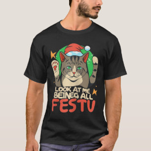 Camiseta Feliz Natal Gato Olhe Para Mim Sendo Festivo