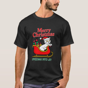 Camiseta Feliz Natal Gato Passeio de Trenó Festa Alegria