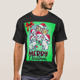 Camiseta Feliz Natal Gatos - Bonita e Festiva Diversão Feli
