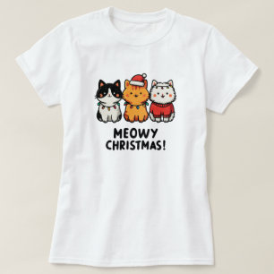Camiseta Feliz Natal Gatos Chapéus de Papai Noel