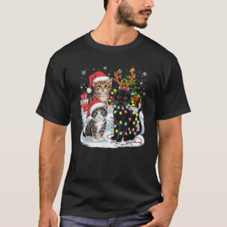 Camiseta Feliz Natal Gatos Papai Noel Chapéus Natal Saúde K