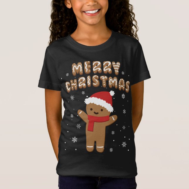 Camiseta Feliz Natal Gingerpão Feliz Biscoito de Natal (Frente)