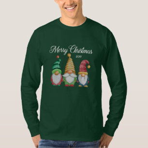 Camiseta Feliz Natal Gnomos Festivos Green Long Sleeve