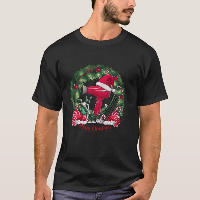Camiseta Feliz Natal Hairstylist Engraçado Hairdresser Xmas (Frente)