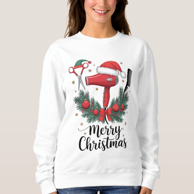 Camiseta Feliz Natal Hairstylist Hairdresser Xmas Hair (Frente)