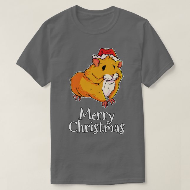 Camiseta Feliz Natal Hamster Santas Hat Hamster (Frente do Design)