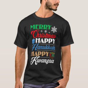 Camiseta Feliz Natal Hanukkah Happy Kwanzaa