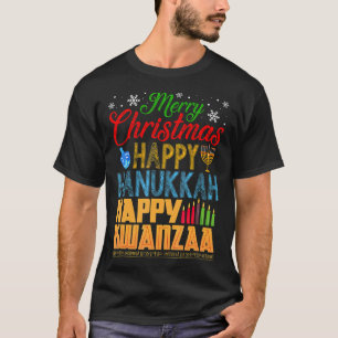 Camiseta Feliz Natal Hanukkah Happy Kwanzaa