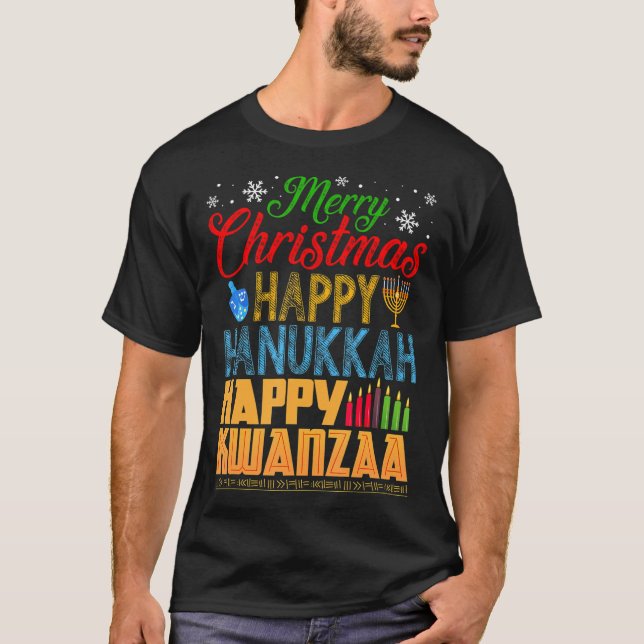 Camiseta Feliz Natal Hanukkah Happy Kwanzaa (Frente)
