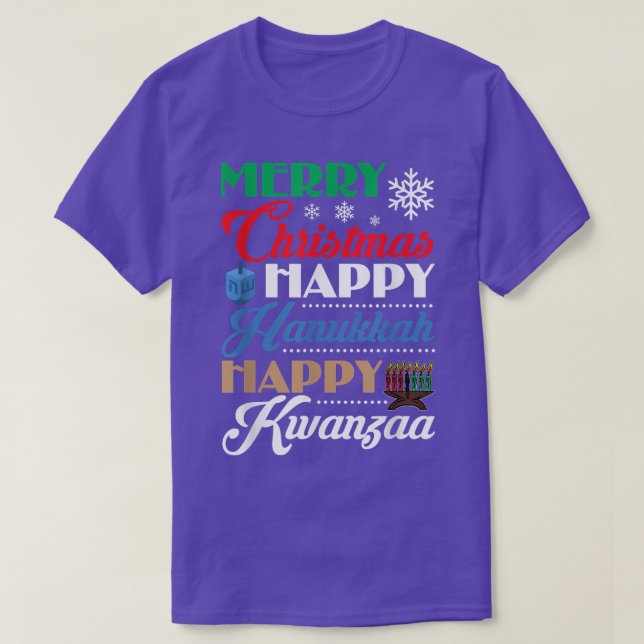 Camiseta Feliz Natal Hanukkah Happy Kwanzaa (Frente do Design)