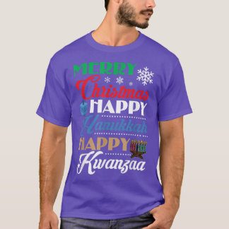 Camiseta Feliz Natal Hanukkah Happy Kwanzaa