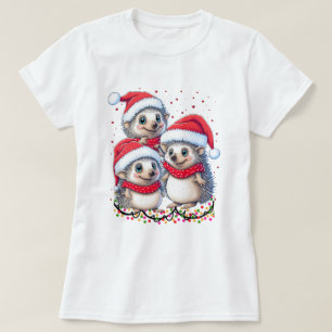 Camiseta Feliz Natal Hedgehog Dons de Férias Adoráveis