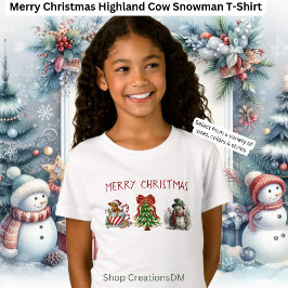 Camiseta Feliz Natal Highland Cow Snowman