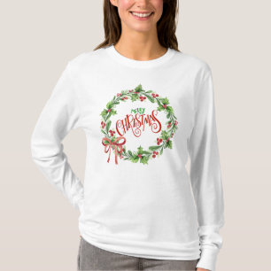 Camiseta Feliz Natal - Holly e Berries Wreath