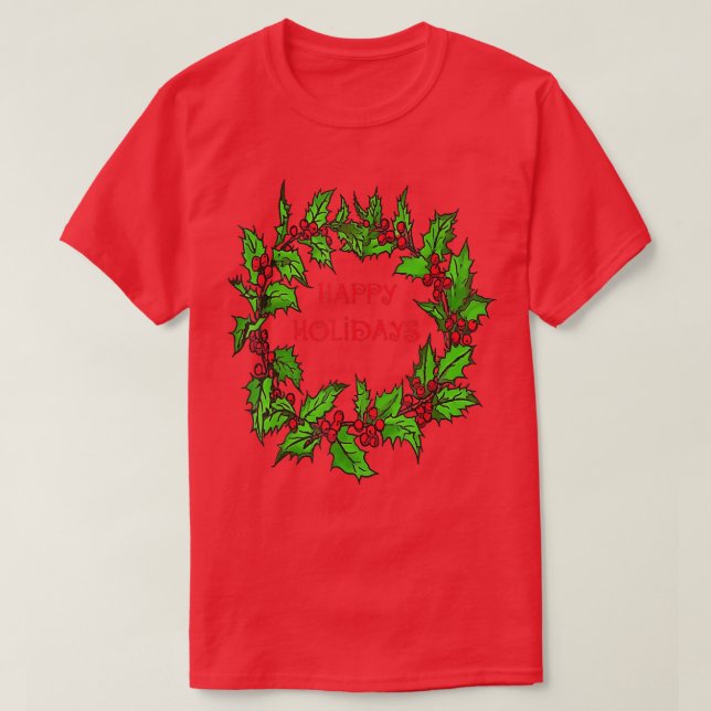 Camiseta Feliz Natal Holly Wreath (Frente do Design)