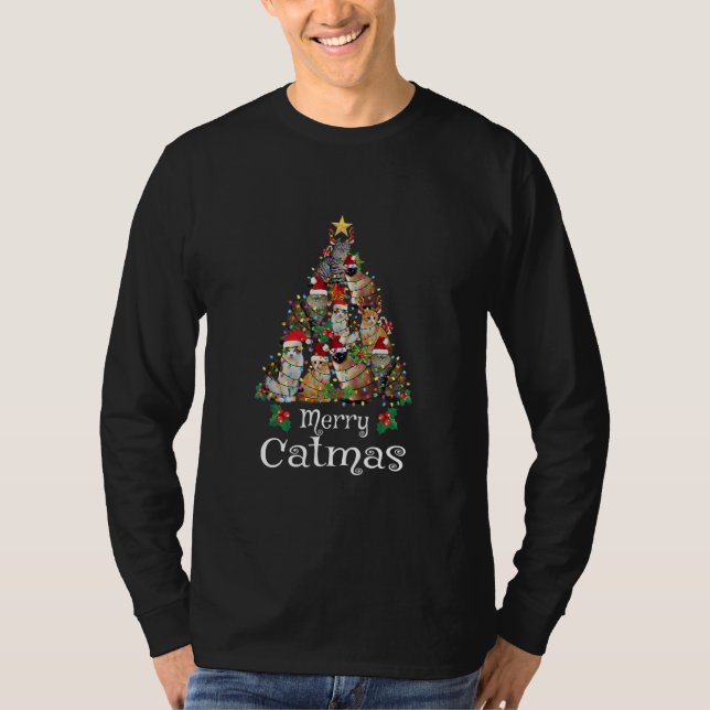 Camiseta Feliz Natal Homens Mulheres Crianças Engraçado Gat (Frente)