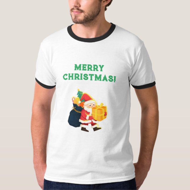 Camiseta Feliz Natal Impresso Desejo Celebração Ringer (Frente)