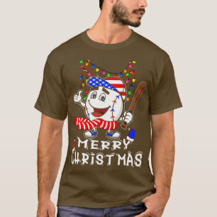 Camiseta Feliz Natal Jogador de Beisebol Luzes de Natal X