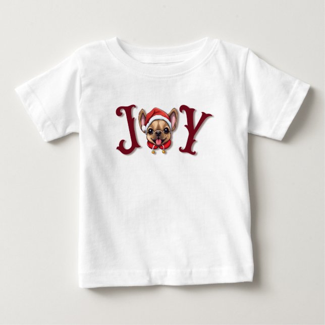 Camiseta Feliz Natal Joy Bonito Bulldog Francês Holly (Frente)