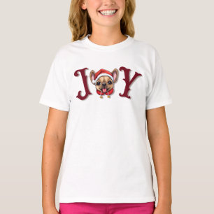 Camiseta Feliz Natal Joy Bonito Bulldog Francês Holly