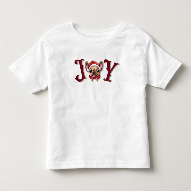 Camiseta Feliz Natal Joy Bonito Bulldog Francês Holly (Frente)
