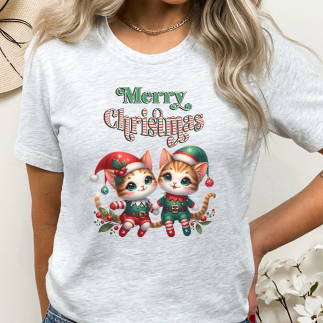 Camiseta Feliz Natal Kitten Elves (Criador carregado)