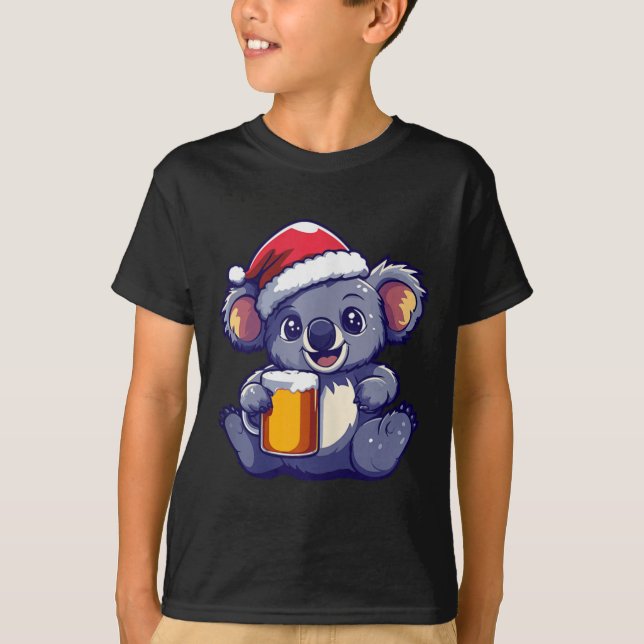 Camiseta Feliz Natal Koala Com Bicicleta De Cerveja (Frente)