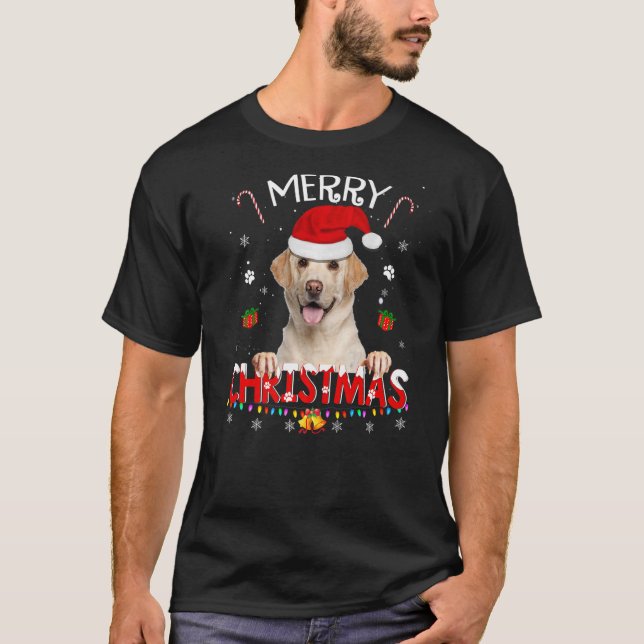 Camiseta Feliz Natal Labrador Retriever Cachorro Santa Hat  (Frente)