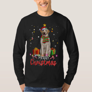 Camiseta Feliz Natal Labrador Santa Hat Tree Lights Pj