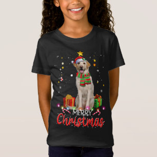 Camiseta Feliz Natal Labrador Santa Hat Tree Lights Pj