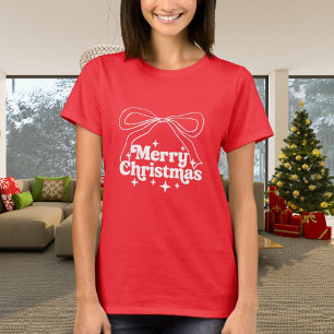 Camiseta Feliz Natal laço vermelho doodle retrô