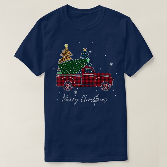 Camiseta Feliz Natal Leopard Buffalo Tree Red Pla (Frente do Design)