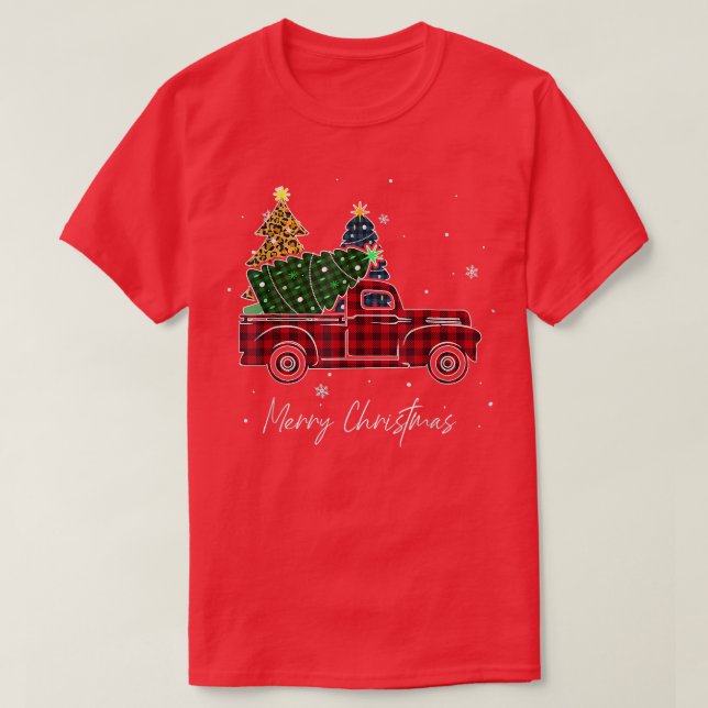 Camiseta Feliz Natal Leopard Buffalo Tree Red Pla (Frente do Design)