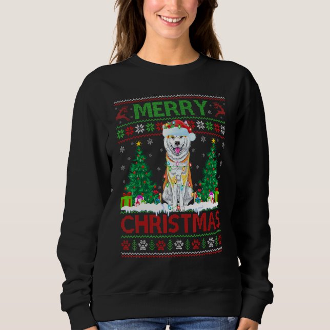 Camiseta Feliz Natal Lighting Ugly Akita Natal (Frente)