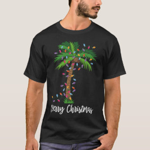 Camiseta Feliz Natal Lights Palm Tree Beach Xmas Pajama