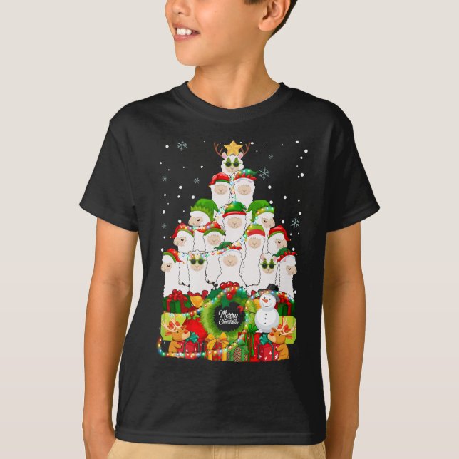 Camiseta Feliz Natal Llama Alpaca Tree Xmas Llamas (Frente)