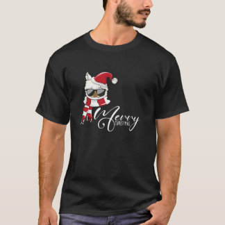 Camiseta Feliz Natal Llama Santa Hat Ugly Xmas Tee Alpa