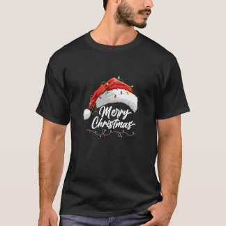 Camiseta Feliz Natal Luz Vermelha Santa Hat Família Xmas