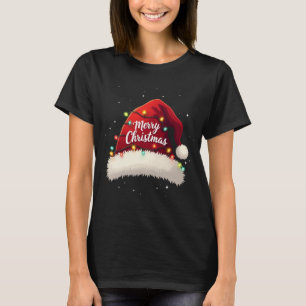 Camiseta Feliz Natal Luz Vermelha Santa Hat Família Xmas M