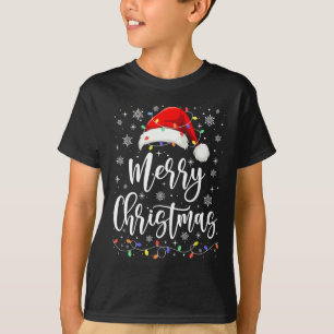 Camiseta Feliz Natal Luz Vermelha Santa Hat Família Xmas M