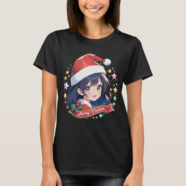 Camiseta Feliz Natal Luz Vermelha Santa Hat Família Xmas M (Frente)