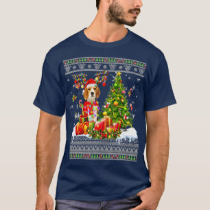 Camiseta Feliz Natal Luzes de Beagle Cachorro Engraçado Xma