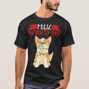 Camiseta Feliz Natal Luzes de Corgi Temporada Feriado Cães 