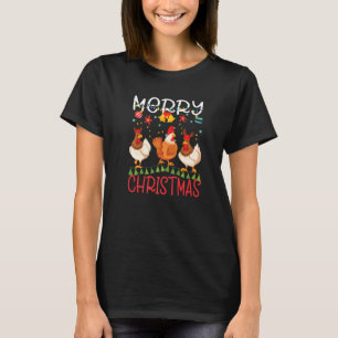 Camiseta Feliz Natal Luzes de Galinha Chapéu do Papai Noel 