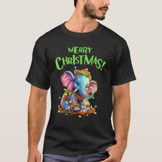 Camiseta Feliz Natal Luzes Festivas Elefante Bonito