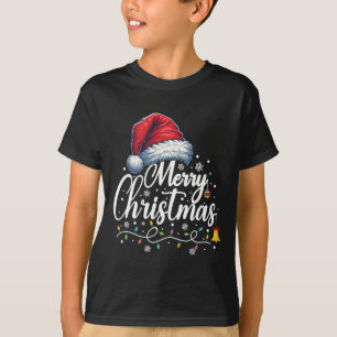 Camiseta Feliz Natal Luzes Santa Hat Família Xmas Engraçada