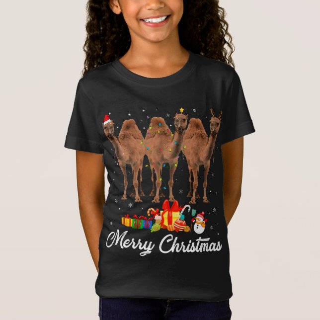 Camiseta Feliz Natal Luzes Xmas Pajama Camel (Frente)