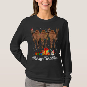 Camiseta Feliz Natal Luzes Xmas Pajama Camel