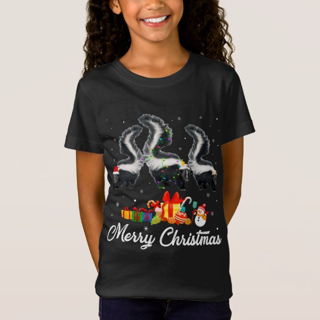 Camiseta Feliz Natal Luzes Xmas Pajama Skunk Animais L (Frente)